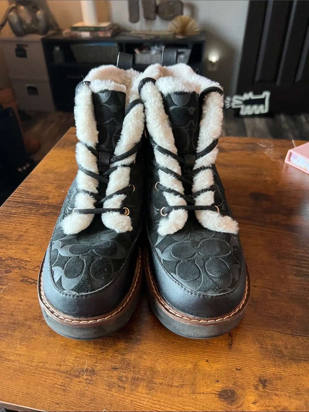 Coach Suede/Leather Black Signature Bootie
